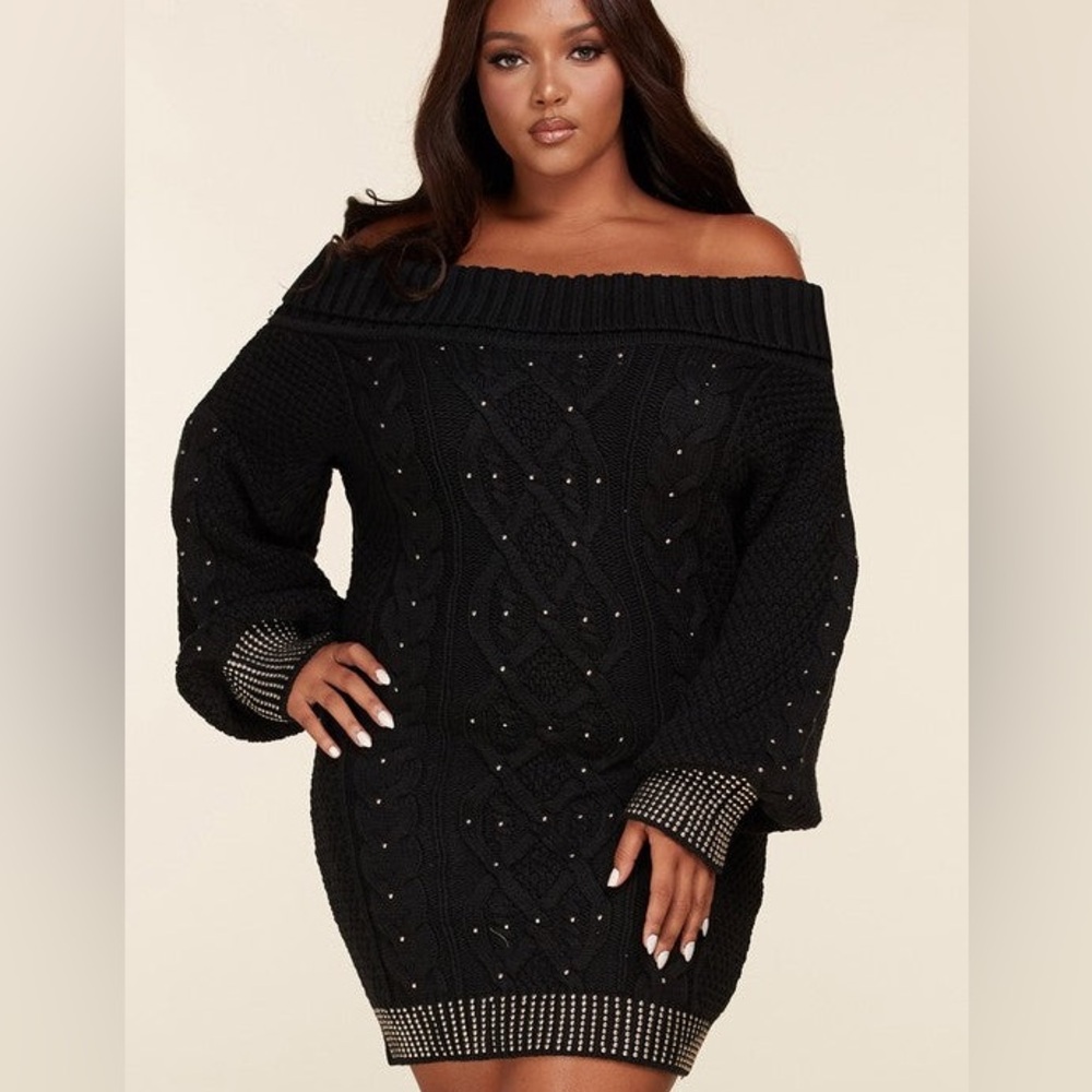 Studded Cable Knit Sweater Dress